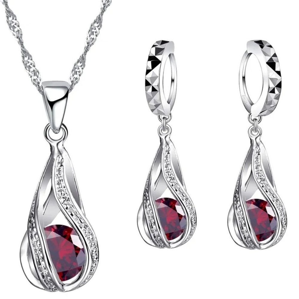 🌟 925 Sterling Silver Necklace And Earrings Set Tear Drop Cute Top Gift